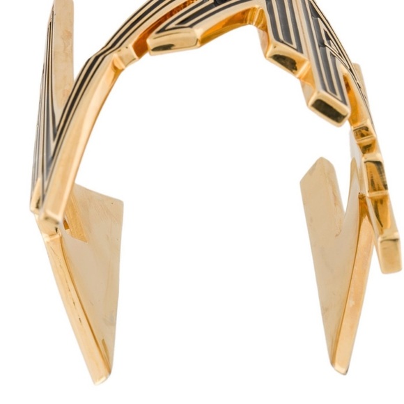 Balmain Gold & Black Metal Geometric Cuff Bracelet EUC $1200+ - Picture 3 of 13